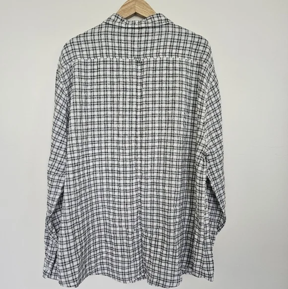 Saks Fifth Avenue Men's Linen Blend Black White Plaid Button Down Shirt Size XXL - Picture 8 of 9
